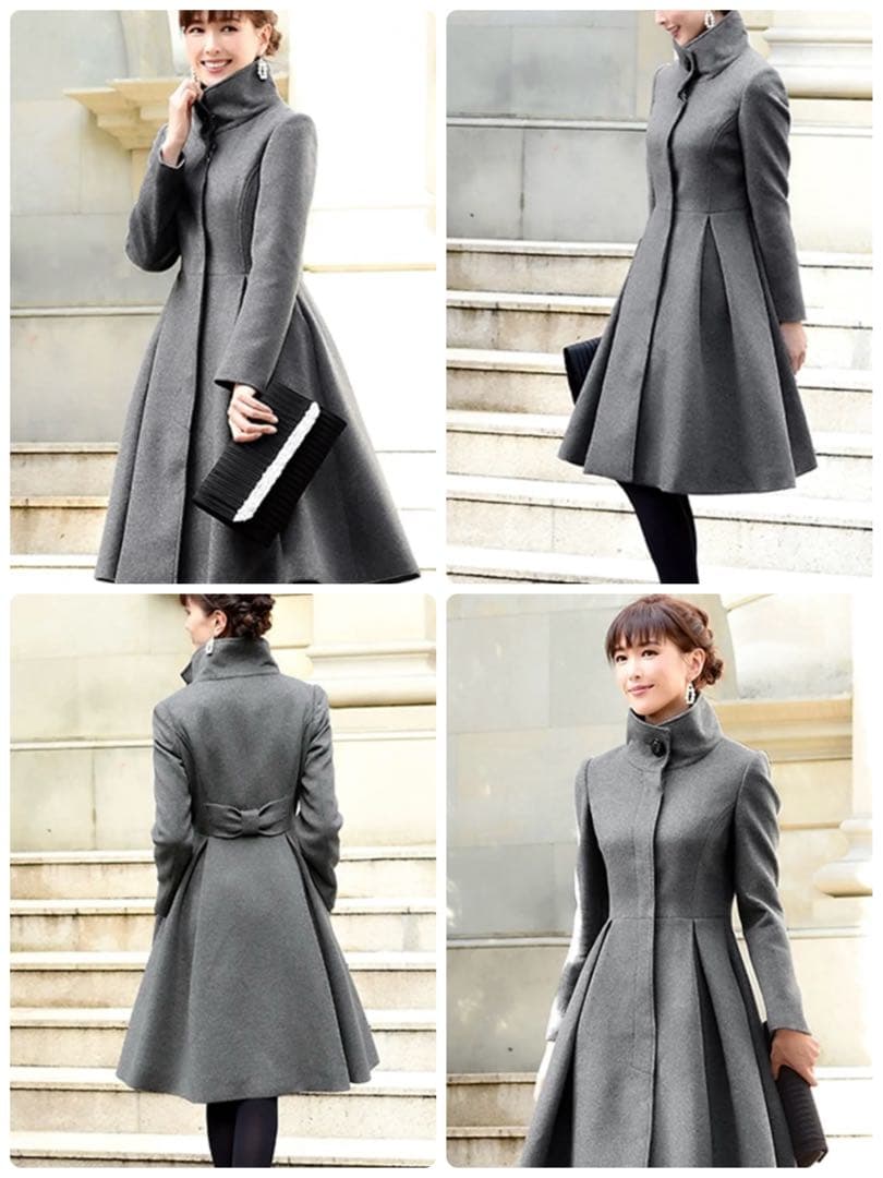 RUIRUE BOUTIQUE バックリボンフィット＆フレアウールコート　S