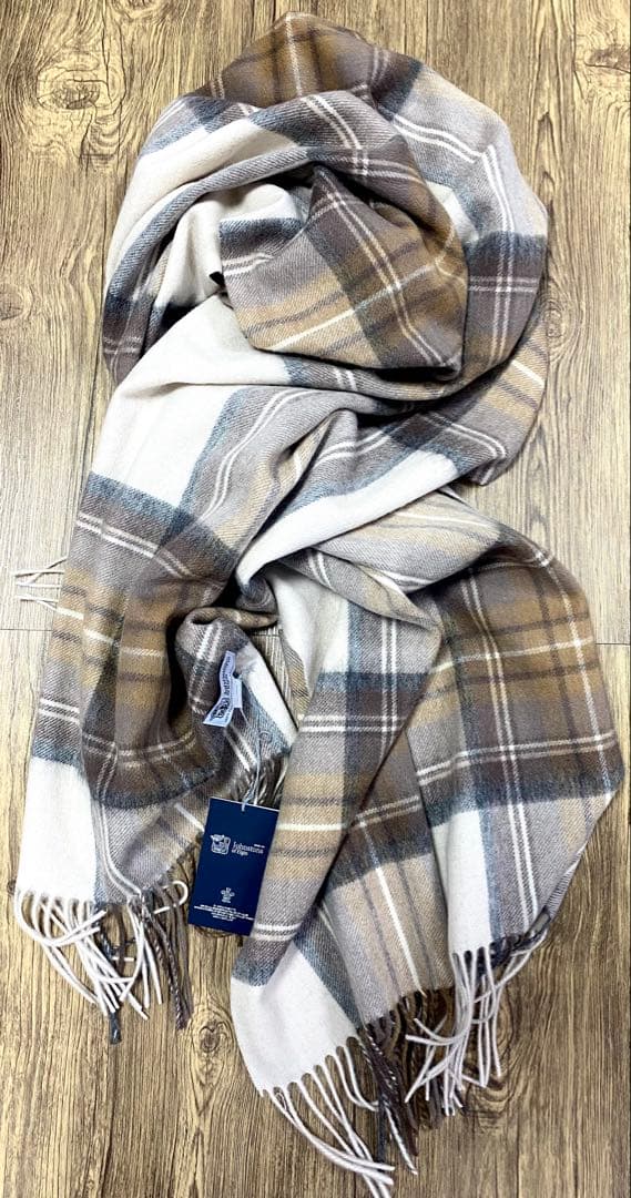 ジョンストンズ オブエルガン カシミヤ100％ 大判 ストール チェック