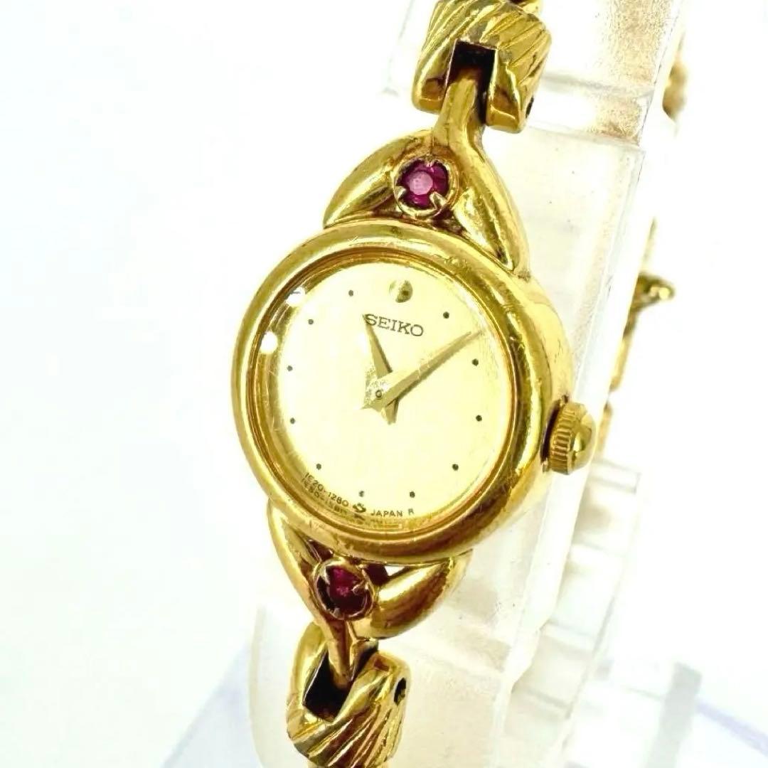 【新品電池】SEIKO ゴールド レディース 腕時計　カラーストーン　クォーツ
