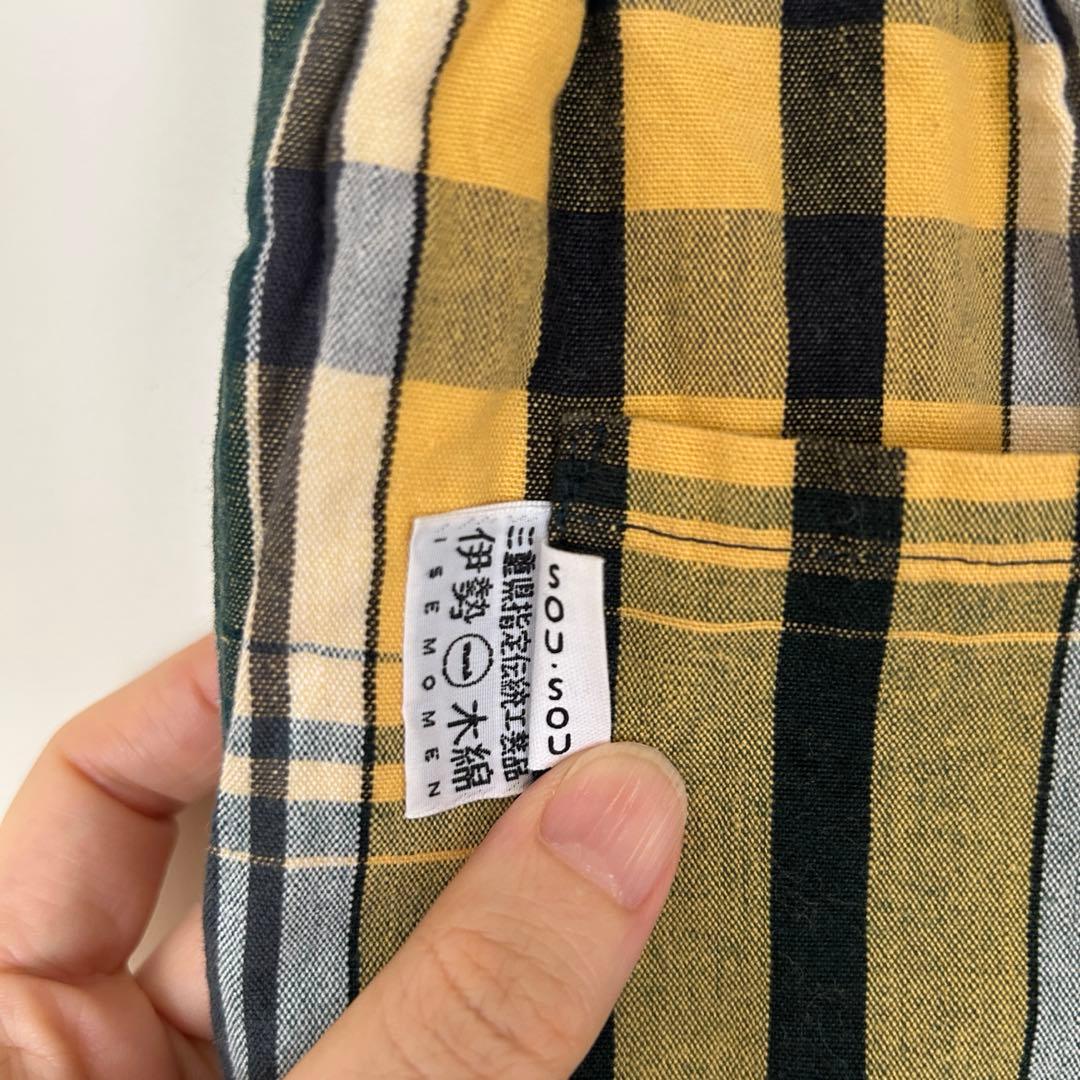 【匿名発送】SOU・SOU 広形もんぺ 伊勢木綿20/20二筋布団縞深緑色×藤黄