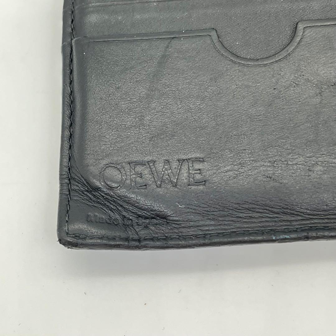 LOEWE 長財布 フラップウォレット アナグラム デカロゴ ネイビー レザー