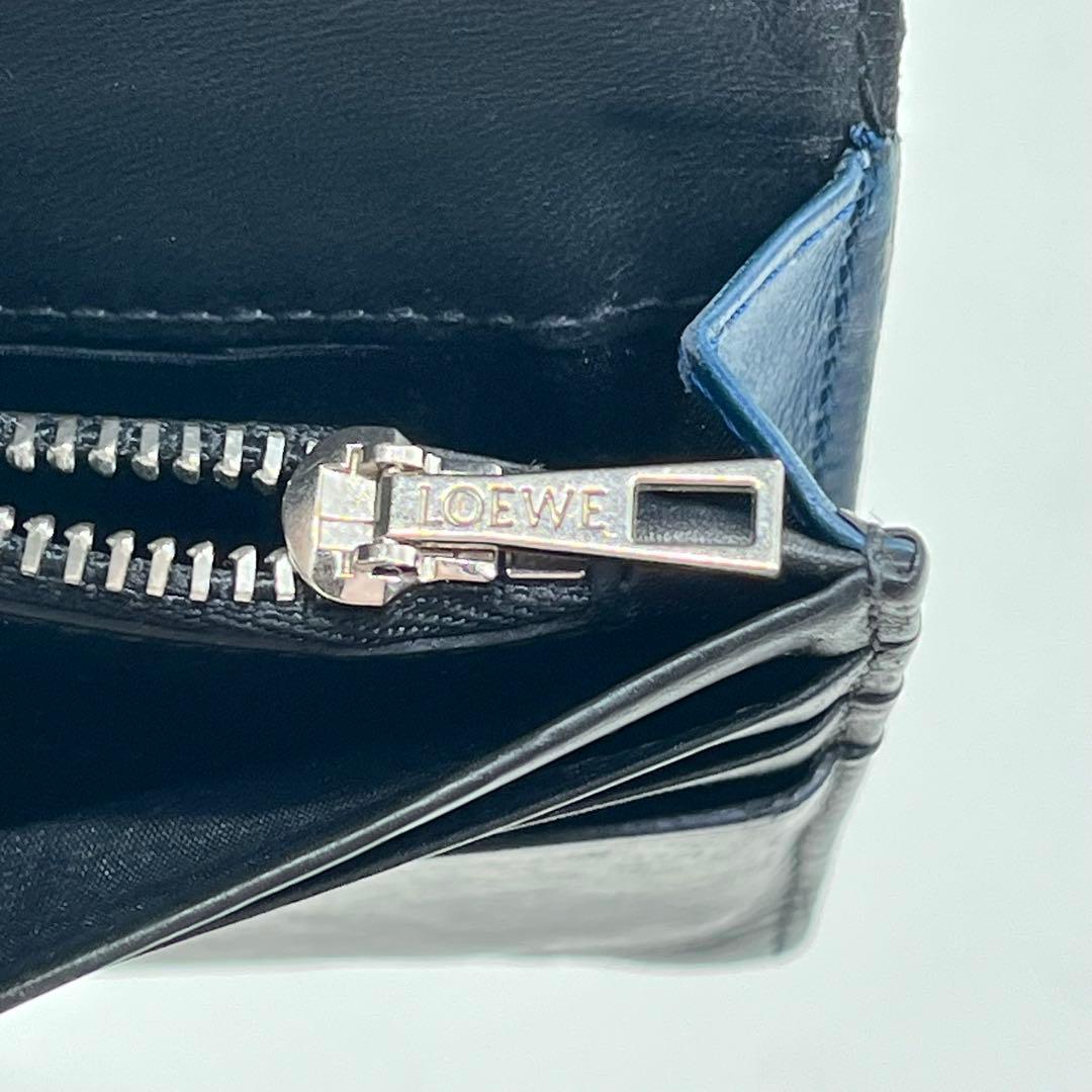 LOEWE 長財布 フラップウォレット アナグラム デカロゴ ネイビー レザー