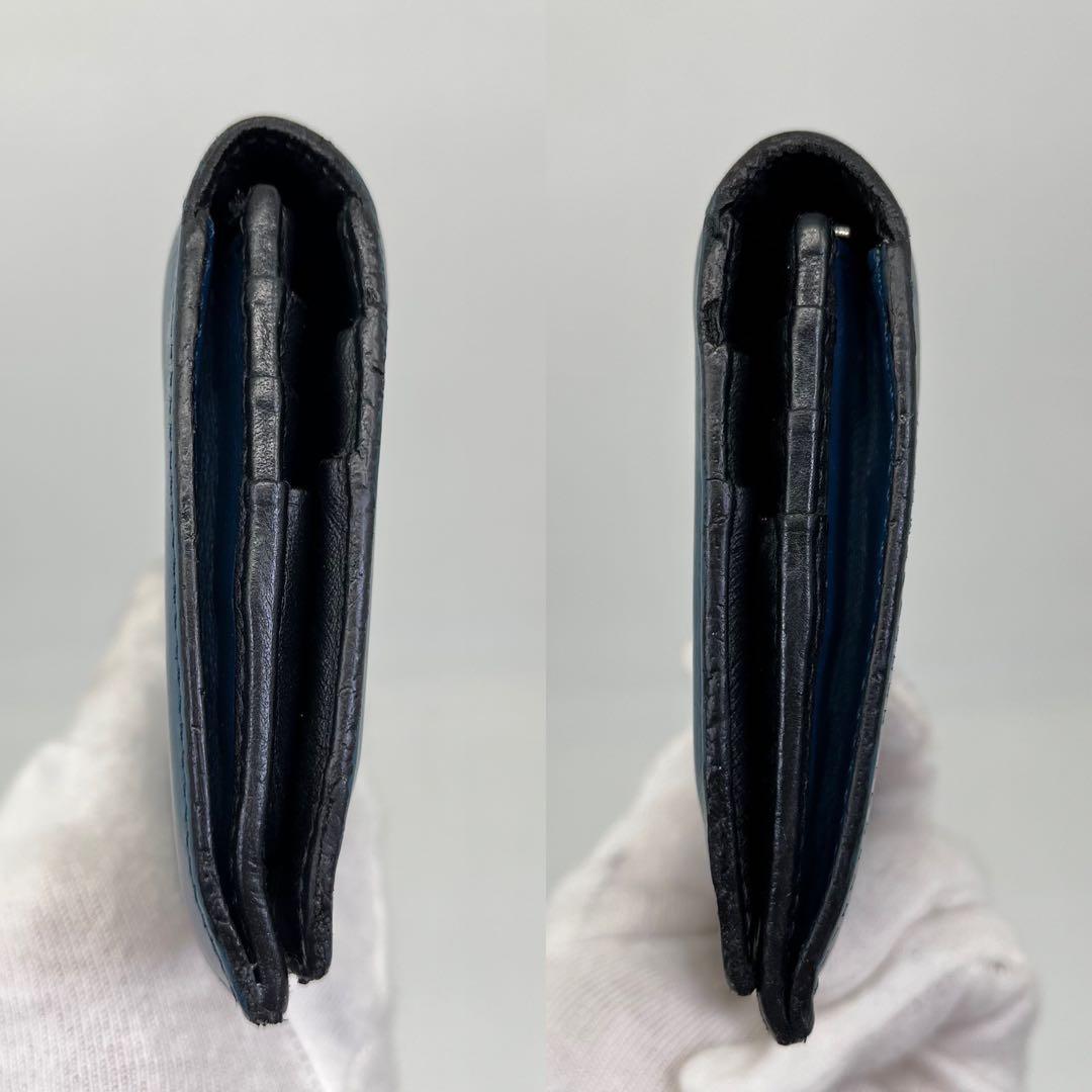 LOEWE 長財布 フラップウォレット アナグラム デカロゴ ネイビー レザー