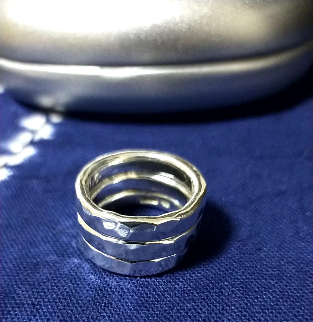 市松 silver シルバー 3連リング 16号