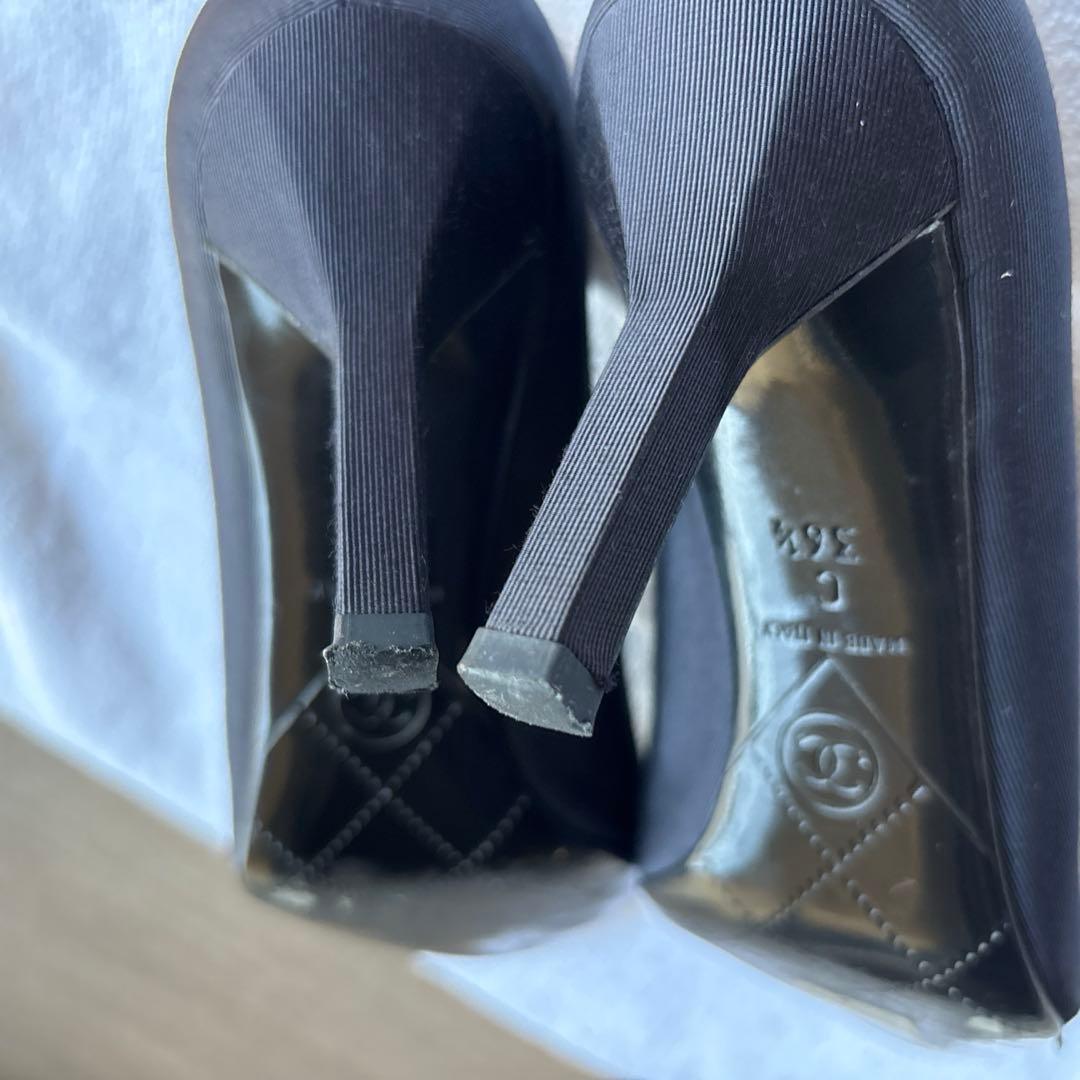 CHANEL シャネル パンプス カメリア パール ココマーク 黒 36.5
