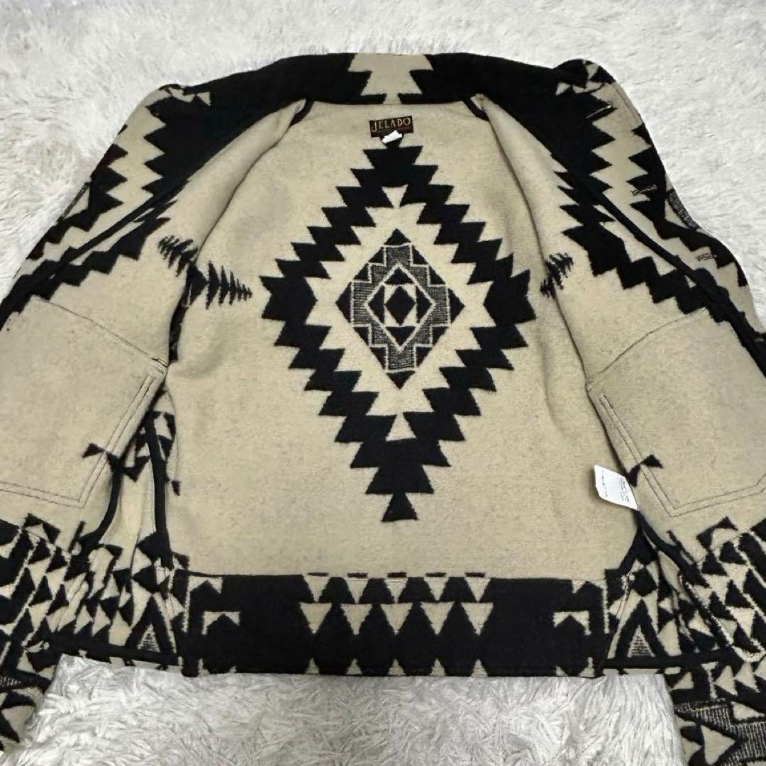 新品未使用タグ付き　JERADO インディアン柄　ウールジャケット　L 白黒