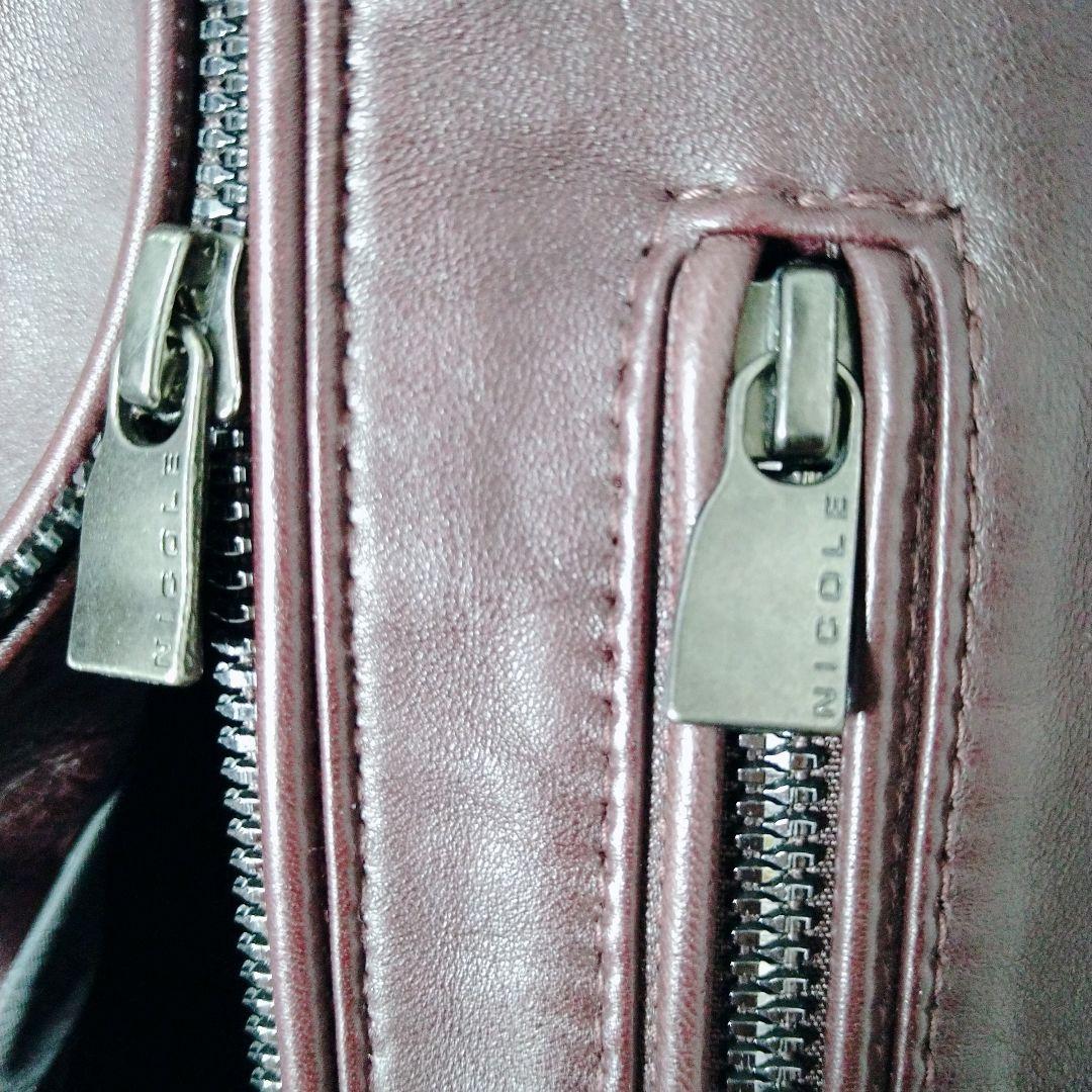 ムッシュニコル バーガンディ 羊革 50 レザー シングルライダースジャケット