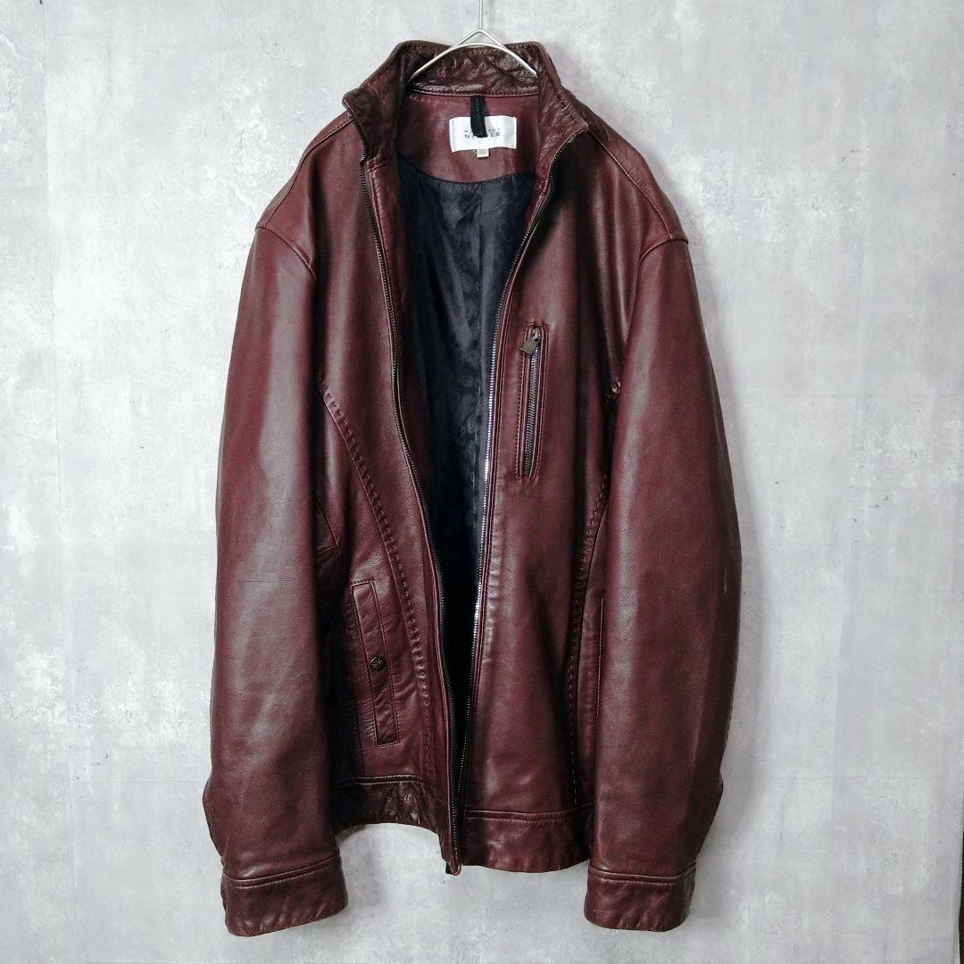 ムッシュニコル バーガンディ 羊革 50 レザー シングルライダースジャケット