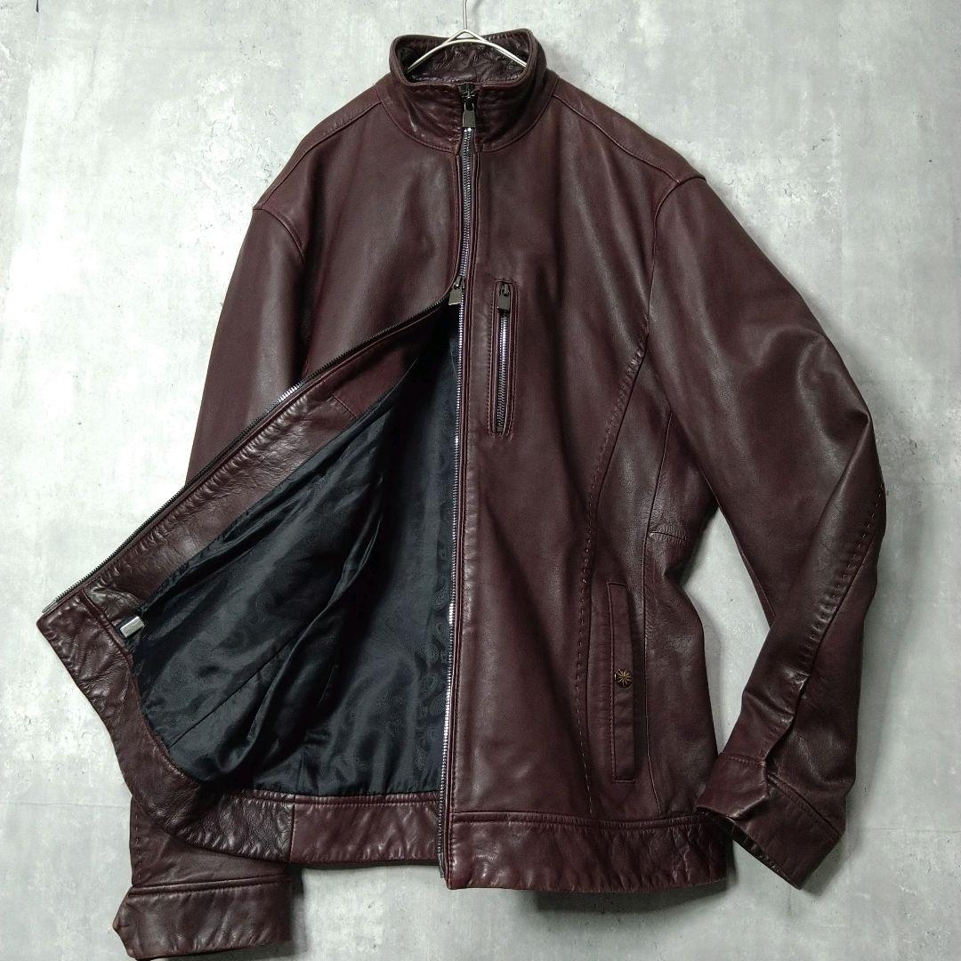 ムッシュニコル バーガンディ 羊革 50 レザー シングルライダースジャケット