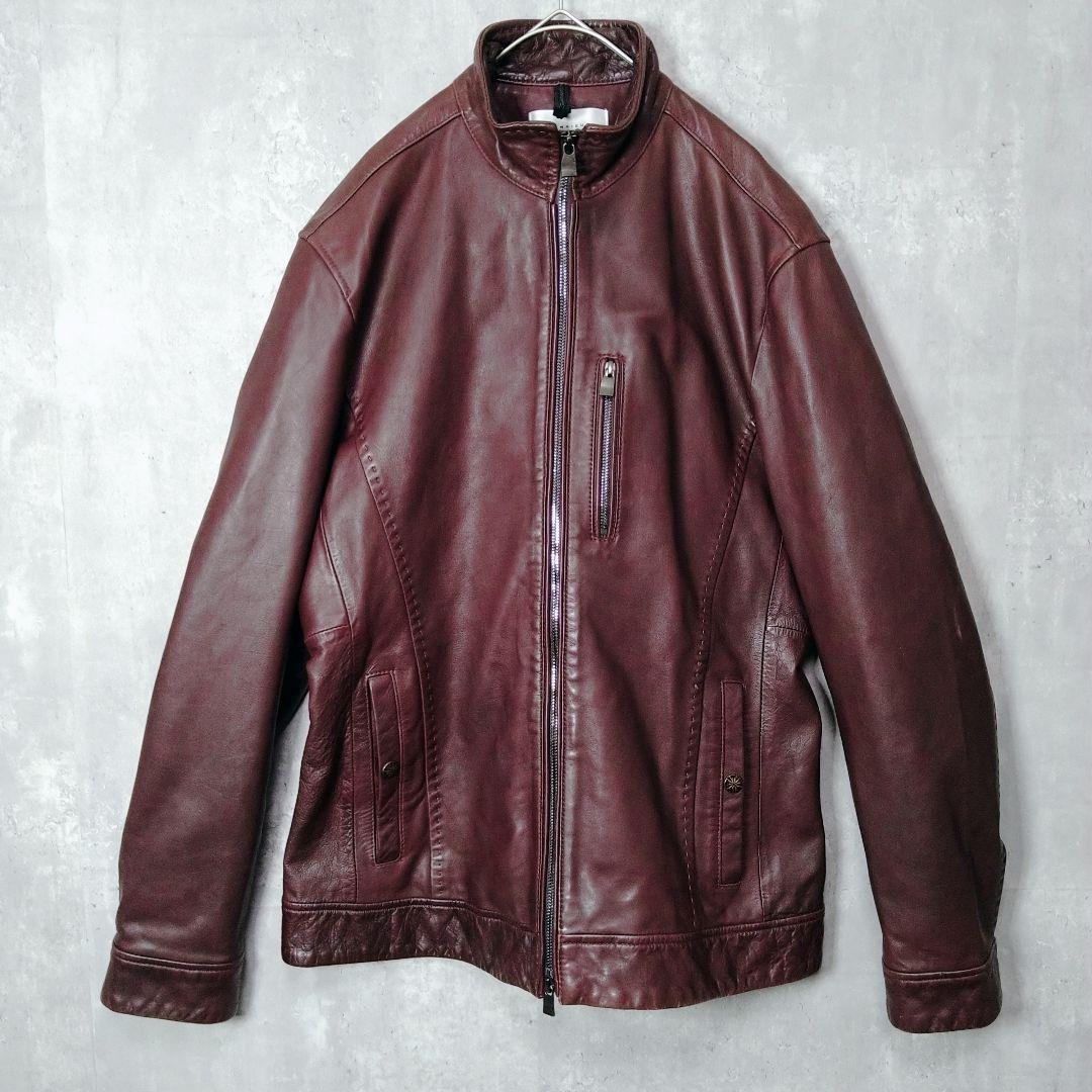 ムッシュニコル バーガンディ 羊革 50 レザー シングルライダースジャケット