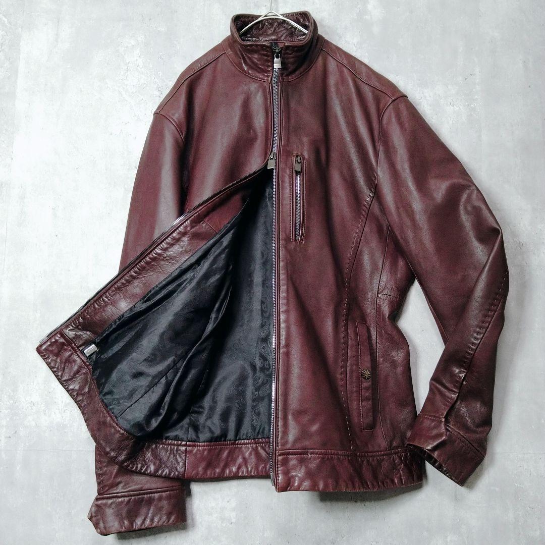 ムッシュニコル バーガンディ 羊革 50 レザー シングルライダースジャケット
