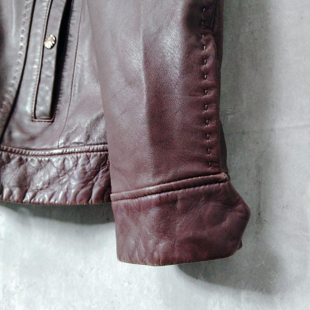 ムッシュニコル バーガンディ 羊革 50 レザー シングルライダースジャケット