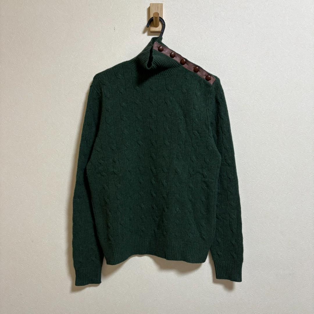 ラルフローレン ウール カシミヤ ケーブルニット タートル くるみ釦