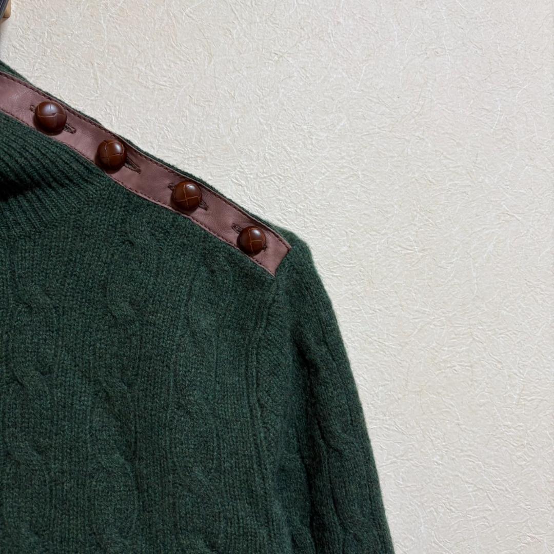 ラルフローレン ウール カシミヤ ケーブルニット タートル くるみ釦