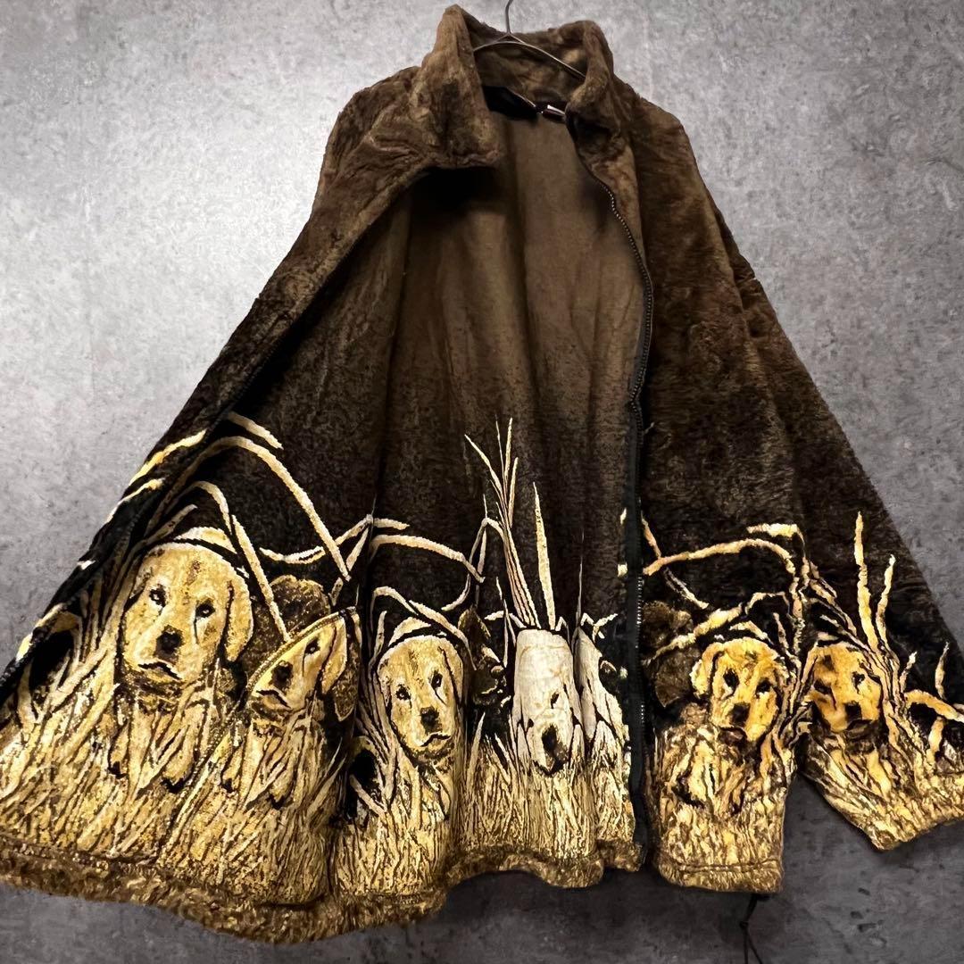 ☆US古着☆【子犬 アニマル柄 ボアフリース ジャケット】メンズ2XL程