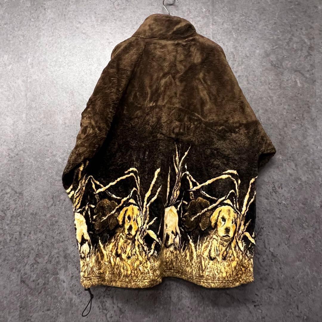 ☆US古着☆【子犬 アニマル柄 ボアフリース ジャケット】メンズ2XL程