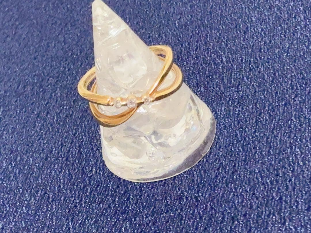 K18 ダイヤモンド0.05ct デザインリング 4°C ゴールド 18金 3石