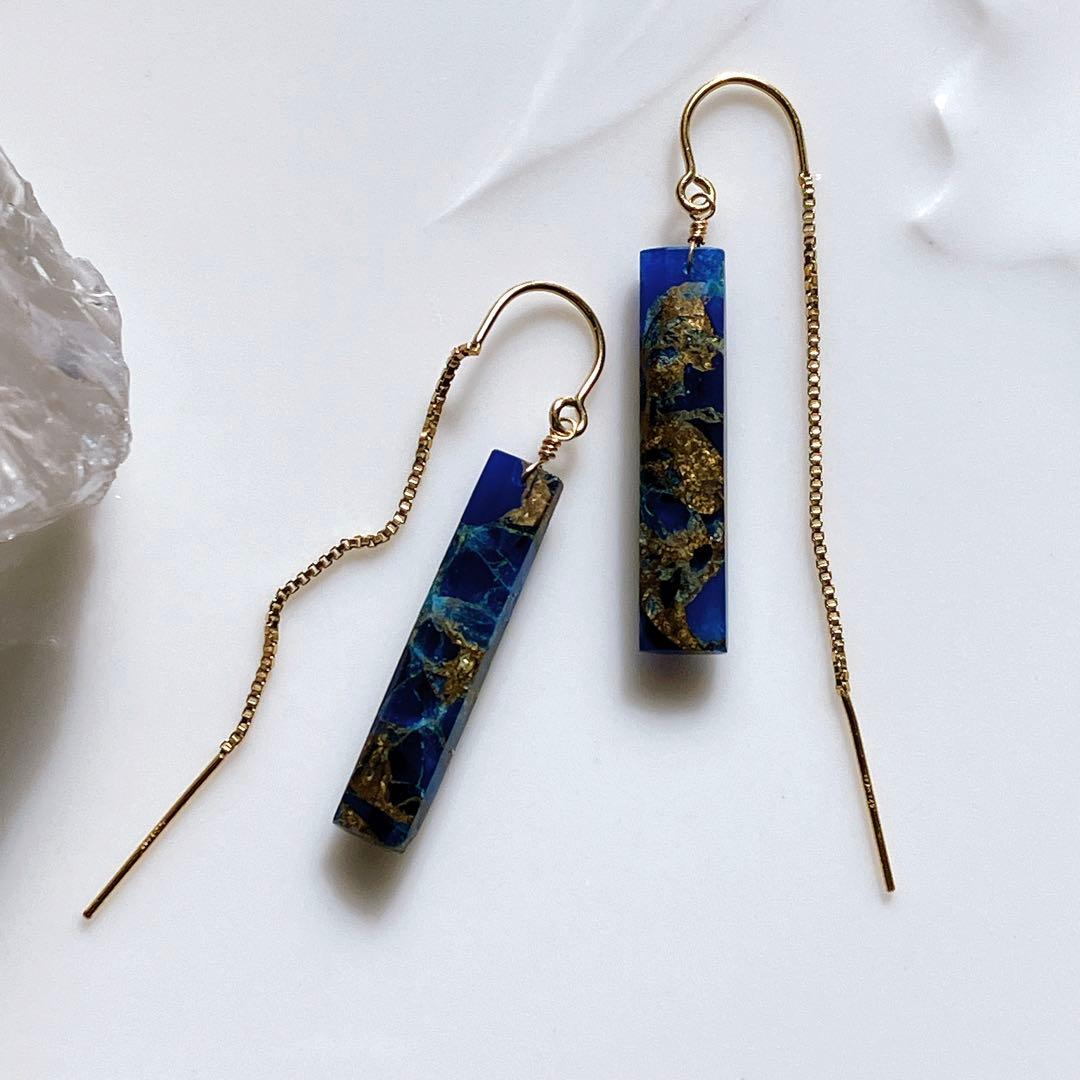 3☆8◆ラピスラズリコッパー アメリカンピアス✧14kgf