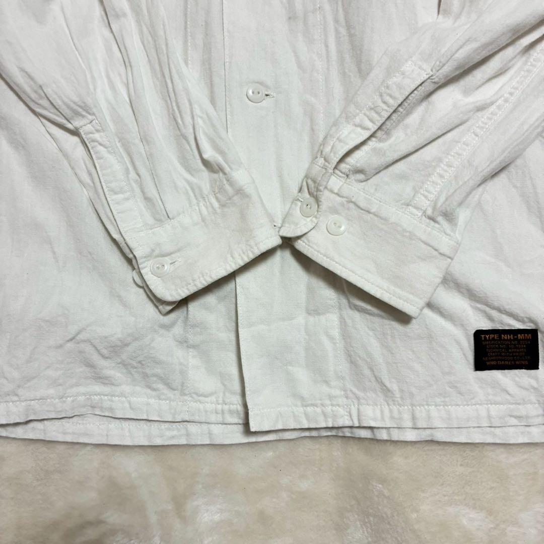 ネイバーフッド　シャンブレーシャツ　ワッペン　アップリケ　両面ロゴ　白　L