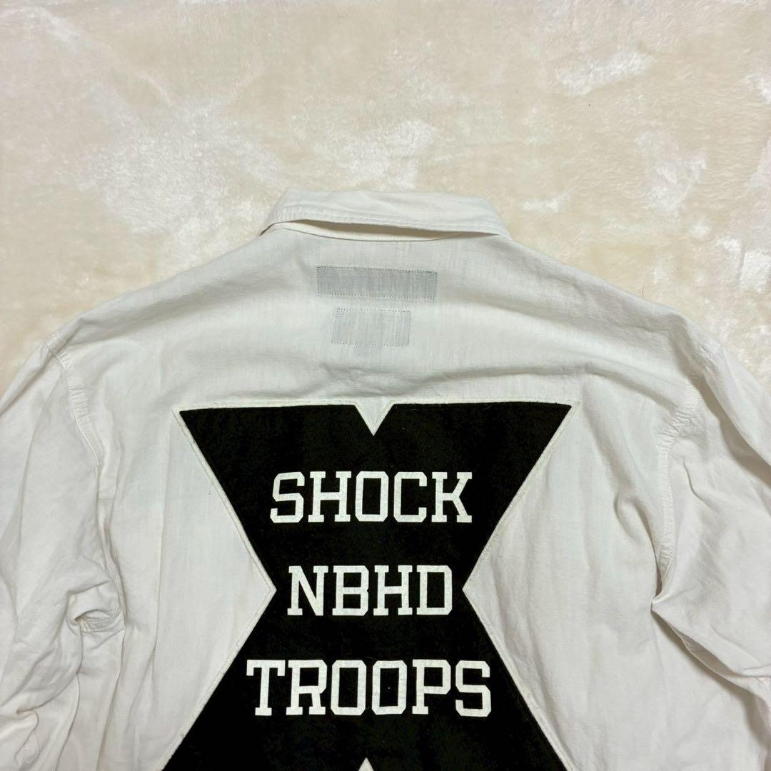 ネイバーフッド　シャンブレーシャツ　ワッペン　アップリケ　両面ロゴ　白　L