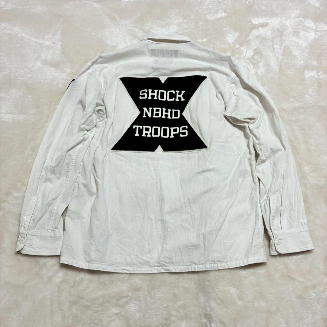 ネイバーフッド　シャンブレーシャツ　ワッペン　アップリケ　両面ロゴ　白　L