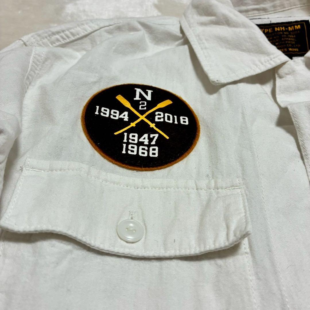 ネイバーフッド　シャンブレーシャツ　ワッペン　アップリケ　両面ロゴ　白　L