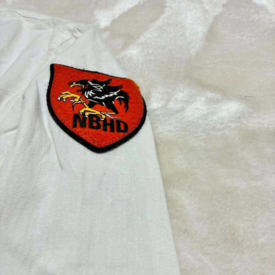 ネイバーフッド　シャンブレーシャツ　ワッペン　アップリケ　両面ロゴ　白　L