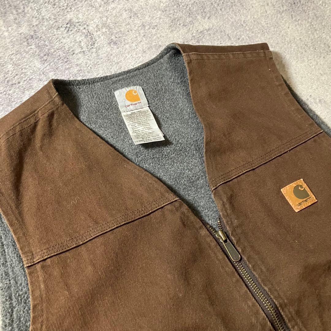 00sCarharttカーハートダックベスト裏地ボアブラウンワークメキシコ製XL