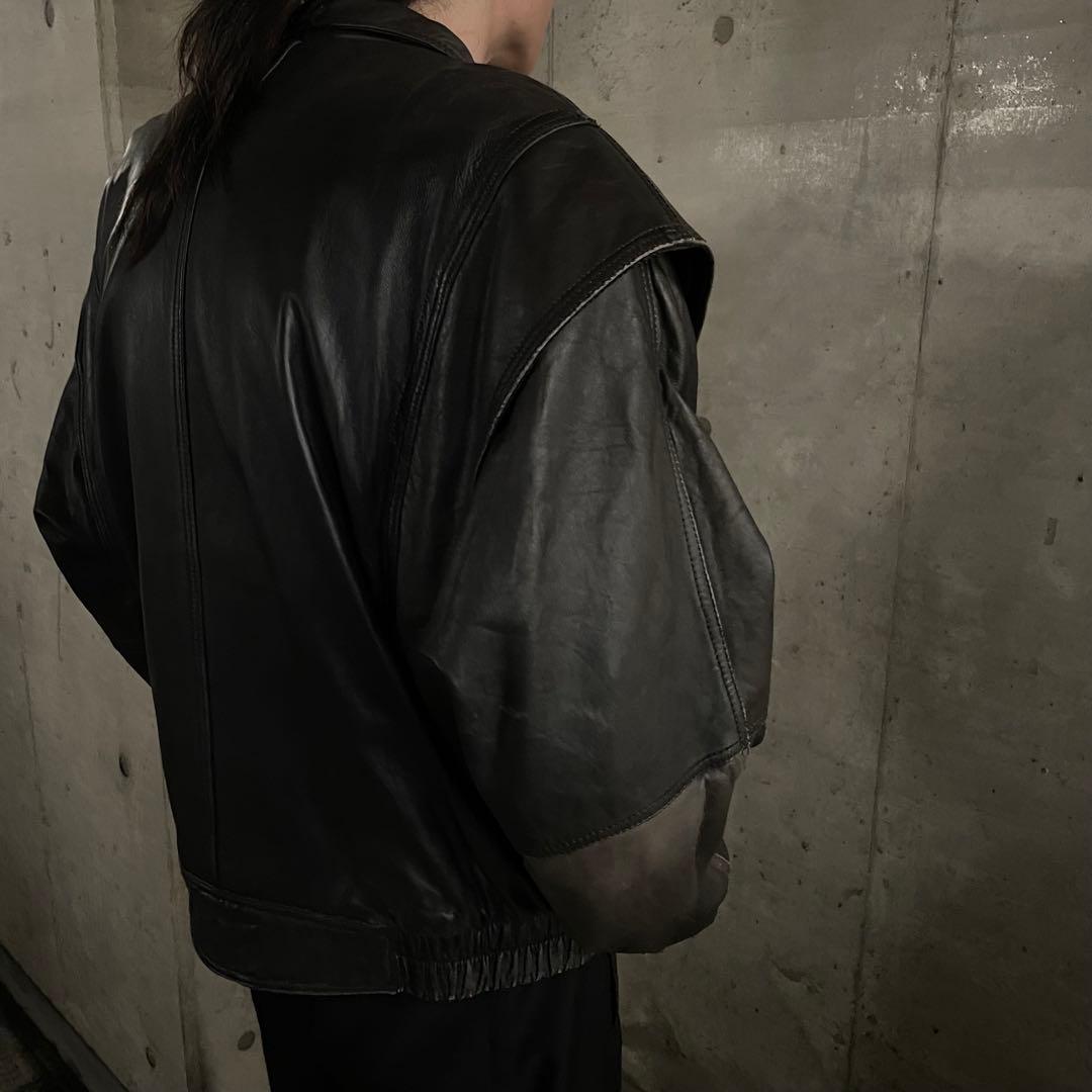 ギミック シープレザー ショート丈ブルゾン ジャケット Y2K アーカイブ 本革