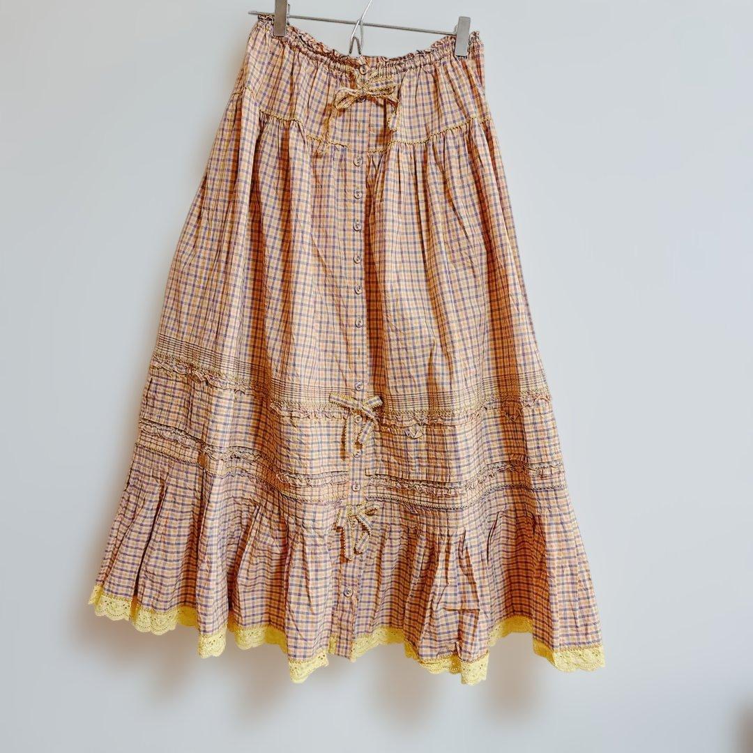 新品未使用 ピンクハウス チェック ロングスカート レース 定価39,600円