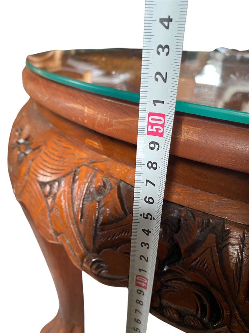 アジアン アンティーク 彫刻家具 テーブル イス4脚付き 猫脚 骨董