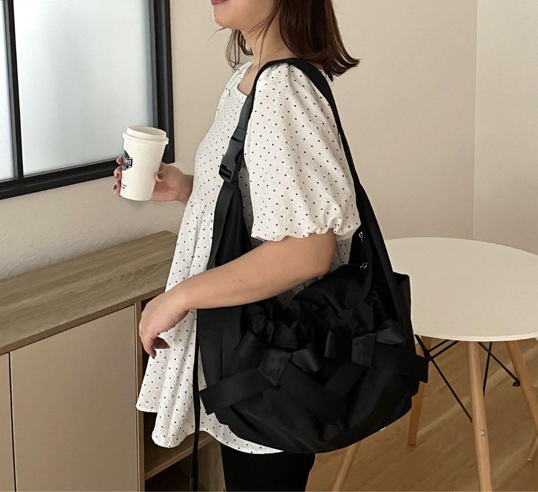 【SAPON】撥水リボンナイロンショルダーバッグ　prose verse