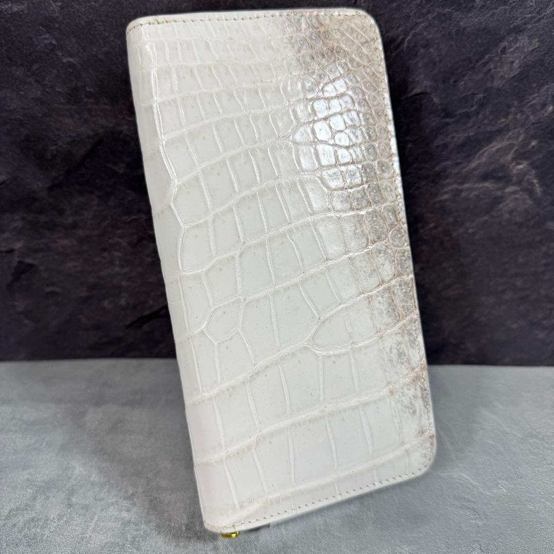 ヒマラヤ クロコダイル 長財布 本革 希少 メンズ レディース ホワイト