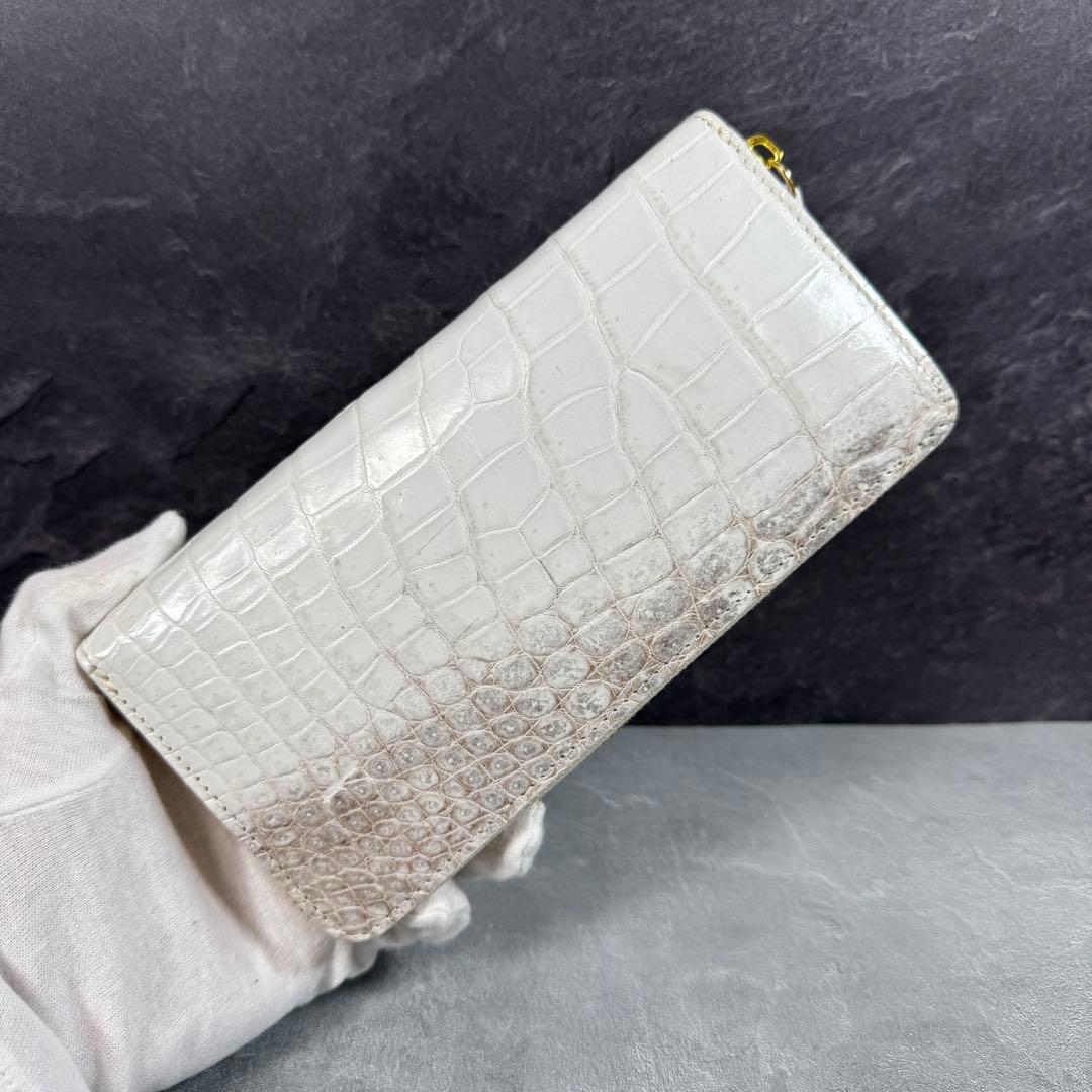 ヒマラヤ クロコダイル 長財布 本革 希少 メンズ レディース ホワイト
