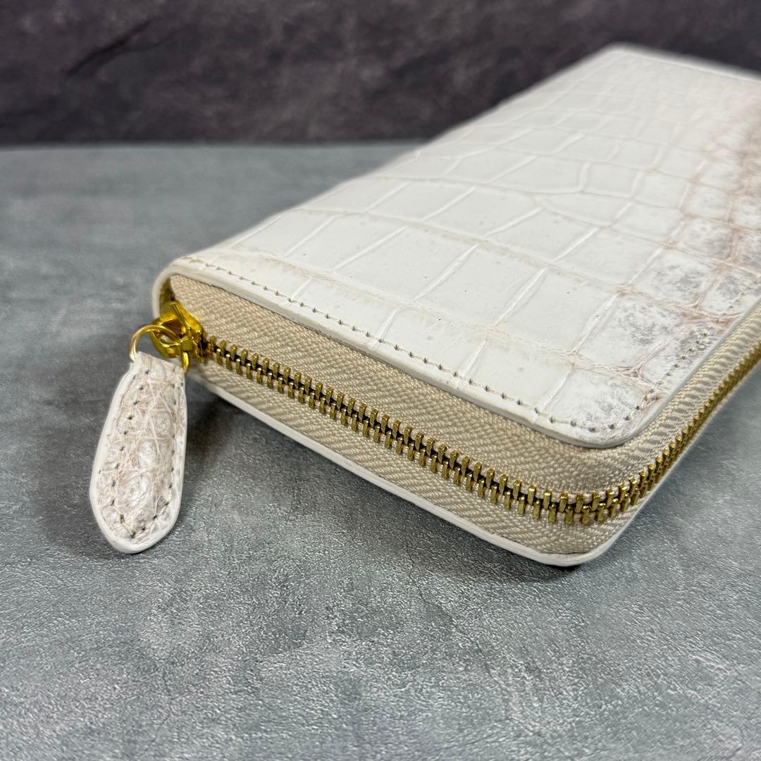 ヒマラヤ クロコダイル 長財布 本革 希少 メンズ レディース ホワイト