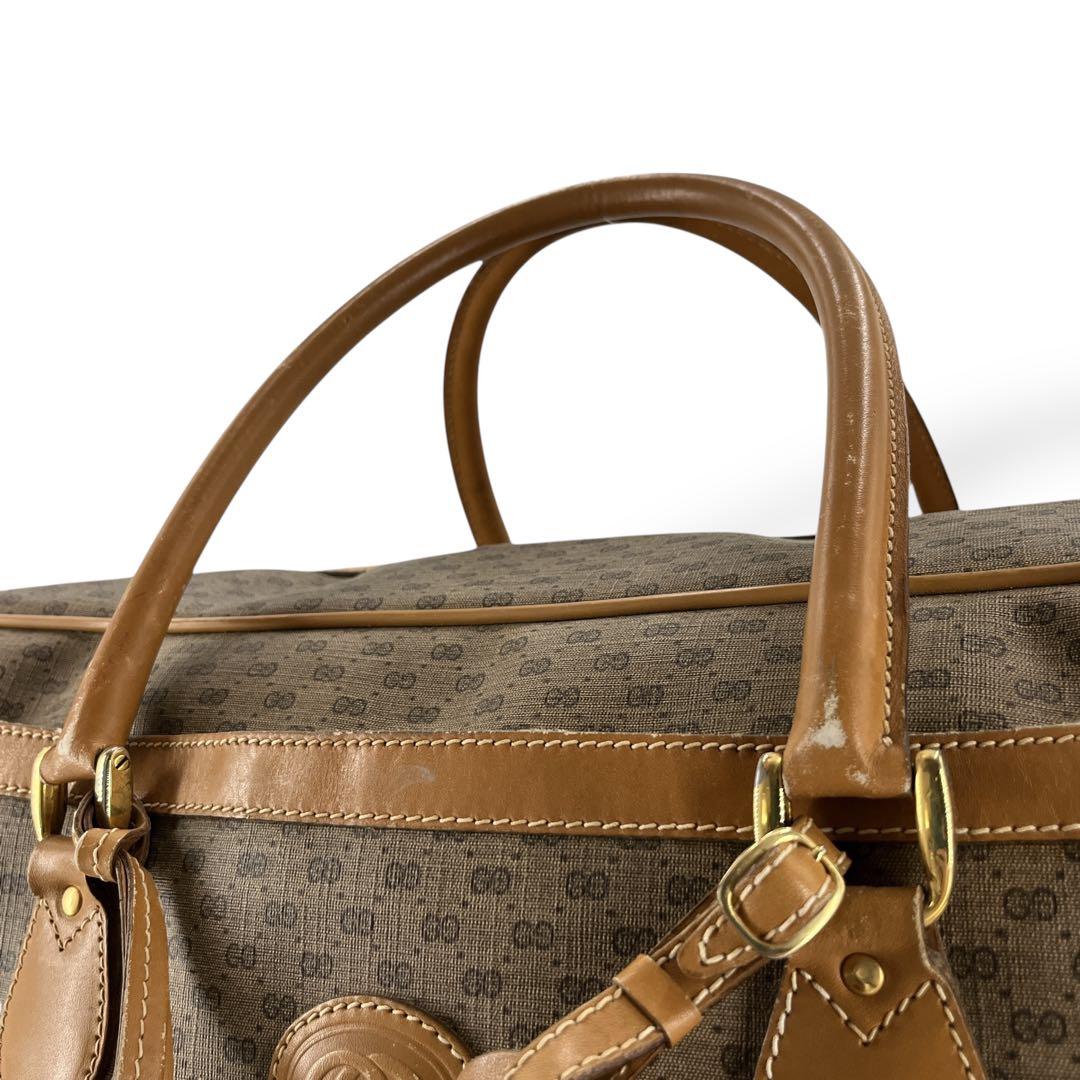 オールドグッチ　マイクロGG ボストンバッグ　シェリーライン　ブラウン　PVC