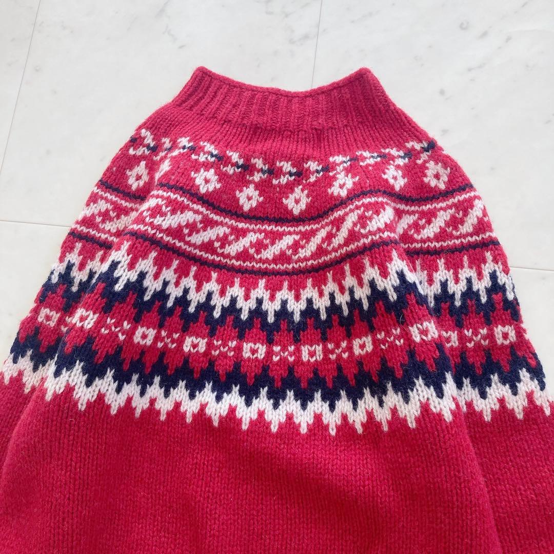 美品　Harley of Scotland ハイネックノルディックニット　赤系