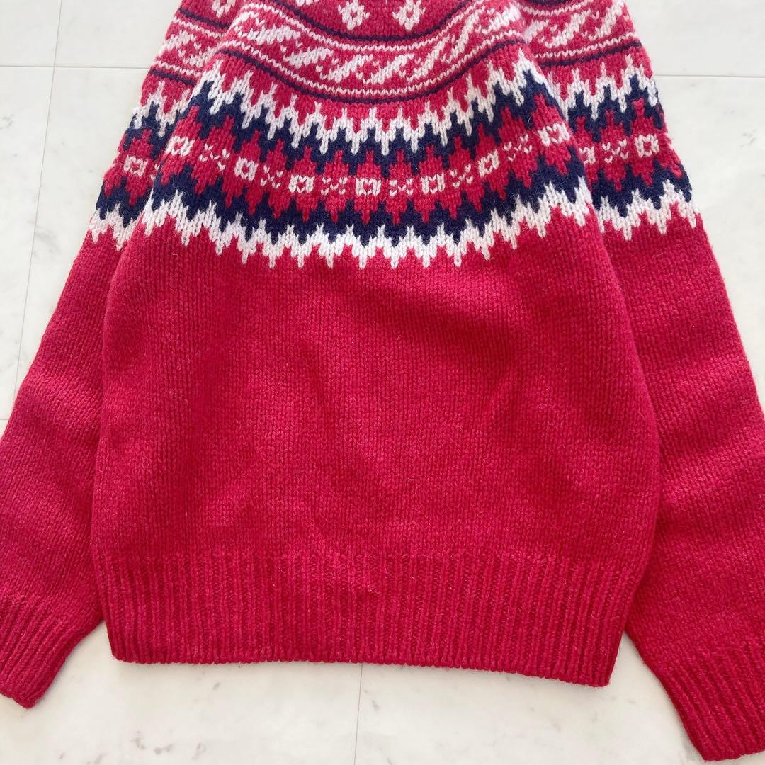 美品　Harley of Scotland ハイネックノルディックニット　赤系