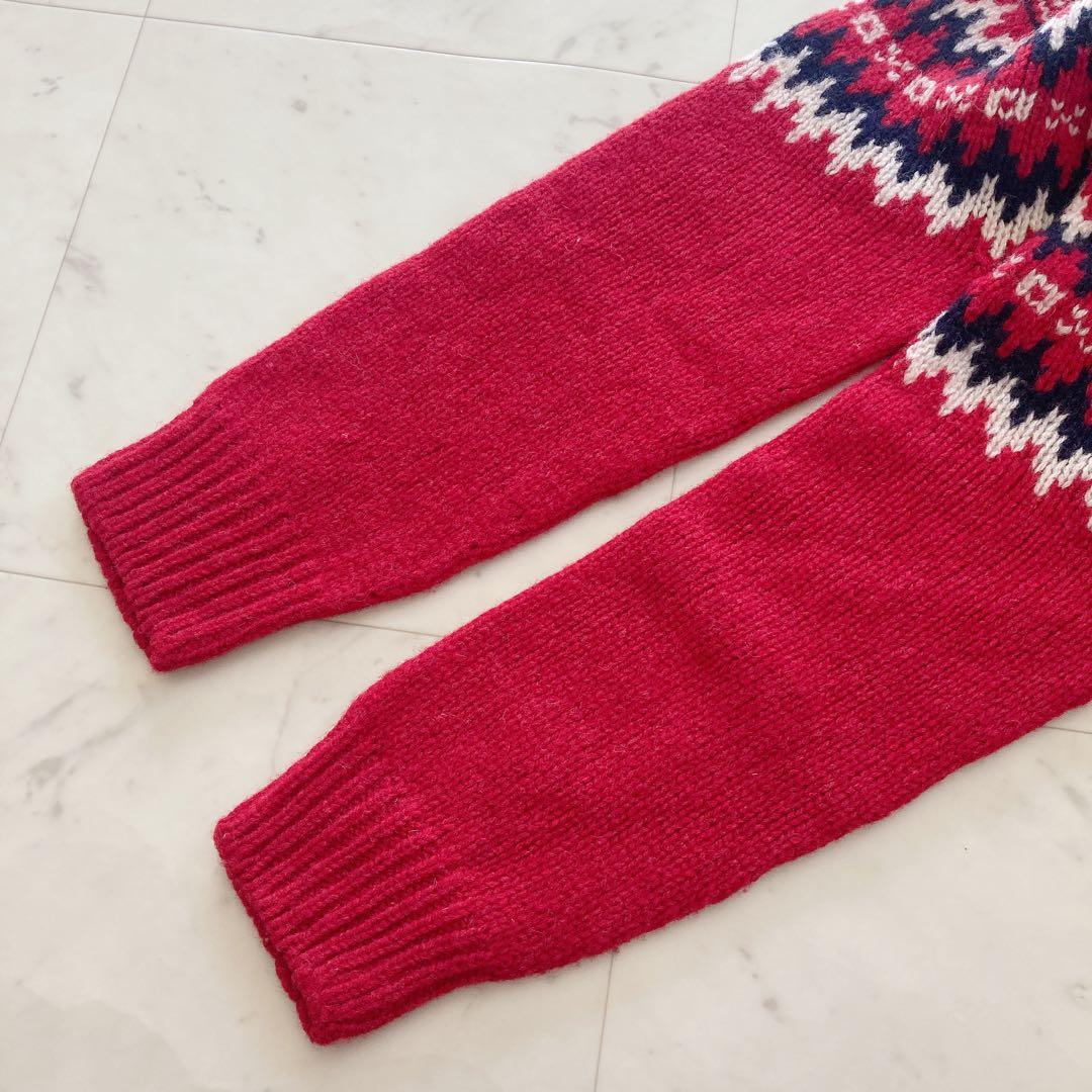美品　Harley of Scotland ハイネックノルディックニット　赤系