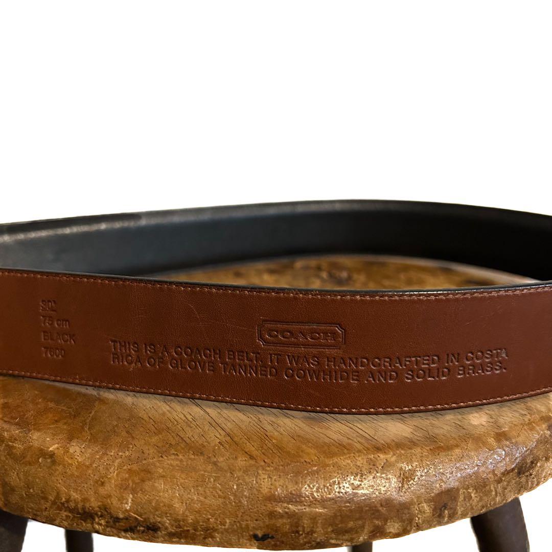 80s COACH カウレザーバックルブラックベルト 名作 初期 ヴィンテージ