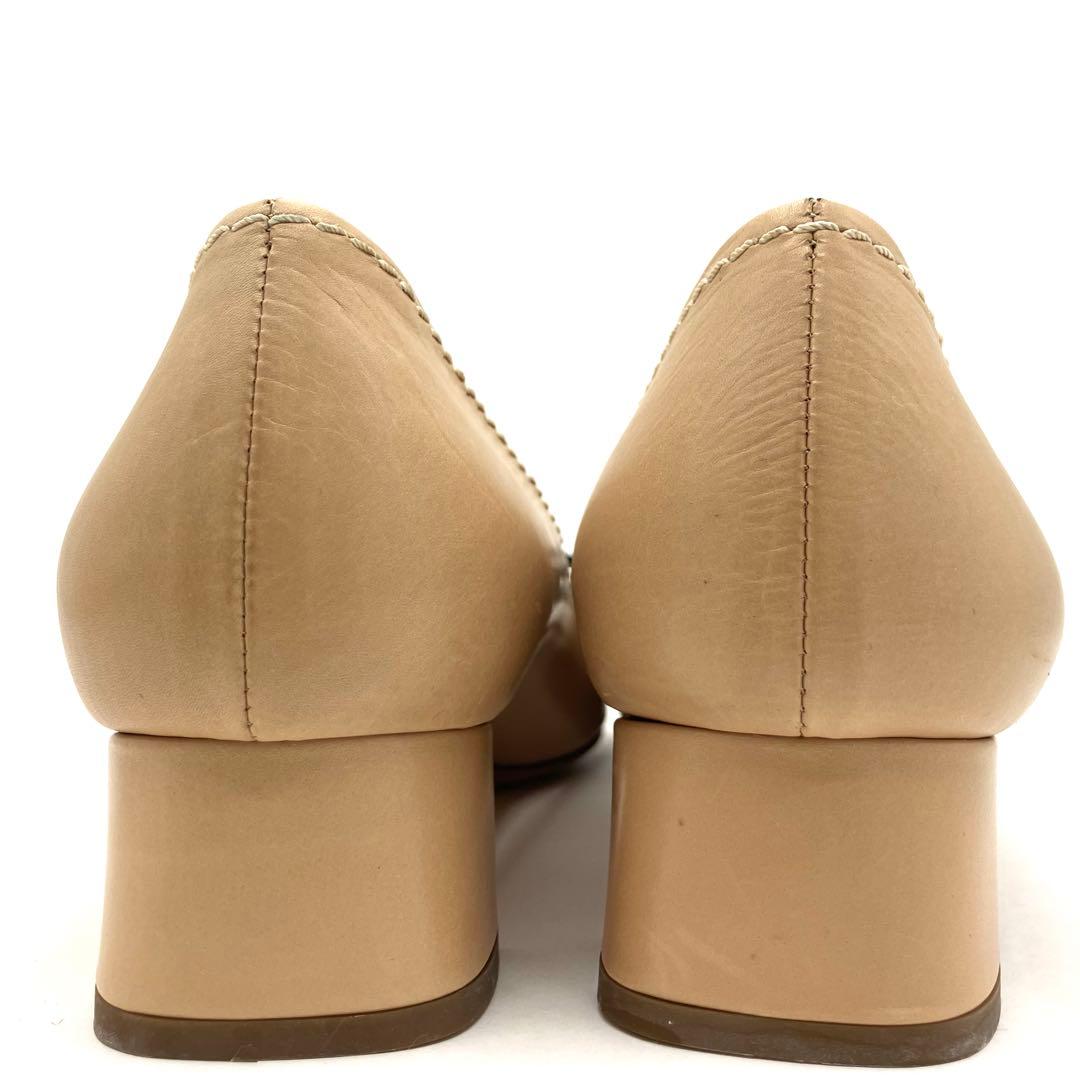 プラダ　パンプス　23cm リボン　コンビレザー 太ヒール　バイカラー