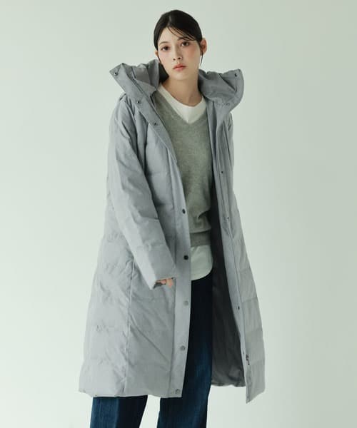 新品　三京商会　ロングダウンコート　フード付き　ライトグレー