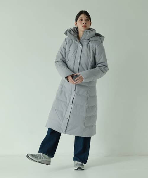 新品　三京商会　ロングダウンコート　フード付き　ライトグレー