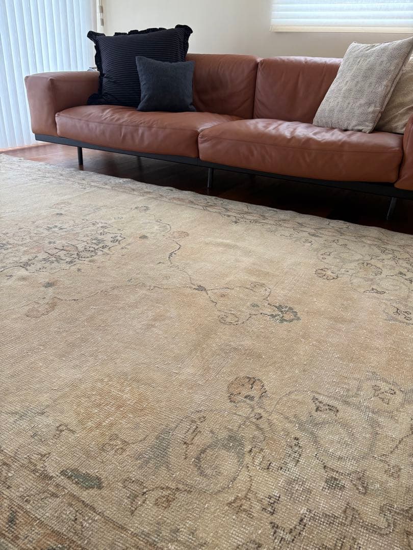 超大判　ヴィンテージラグ　オーバーダイ　オリエンタル　トルコ　ウシャク　ベージュ