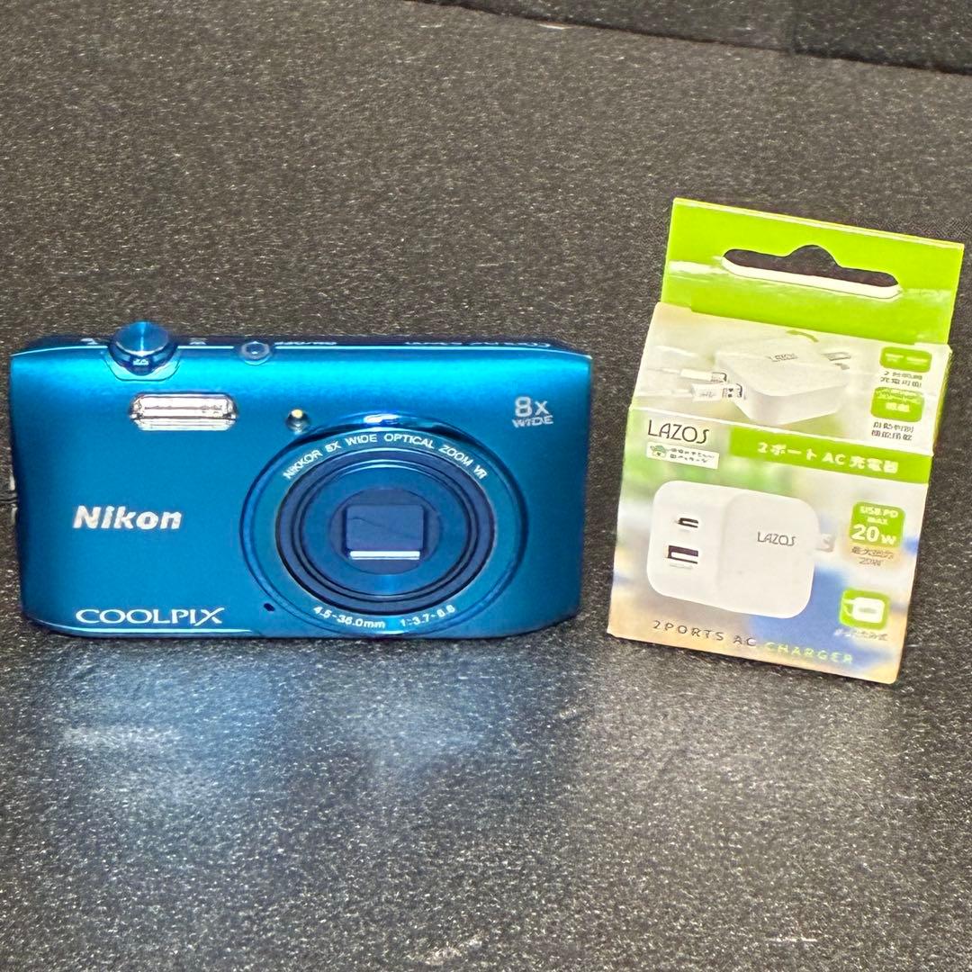 動作品 Nikon COOLPIX S3600 シルバー ブルー デジカメ