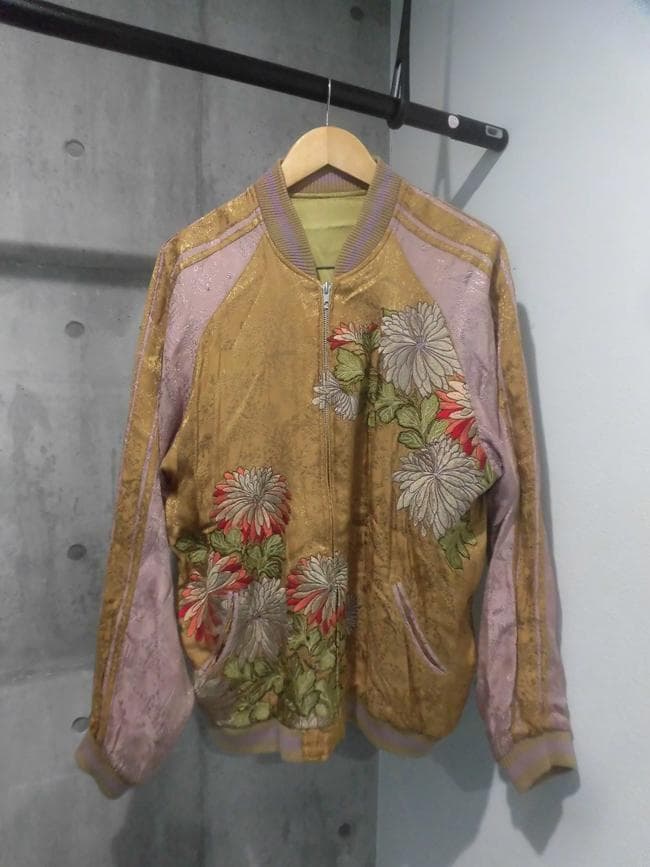 花旅楽団 スクリプト 七福神 刺繍 リバーシブル スカジャン XL 菊 和柄