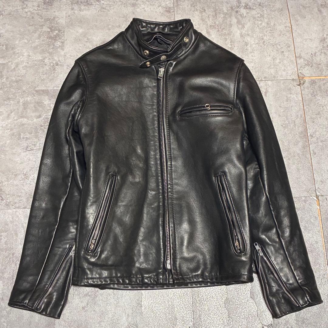 希少　ショット　シングルライダース　レザージャケット　ブラック　レザー　36