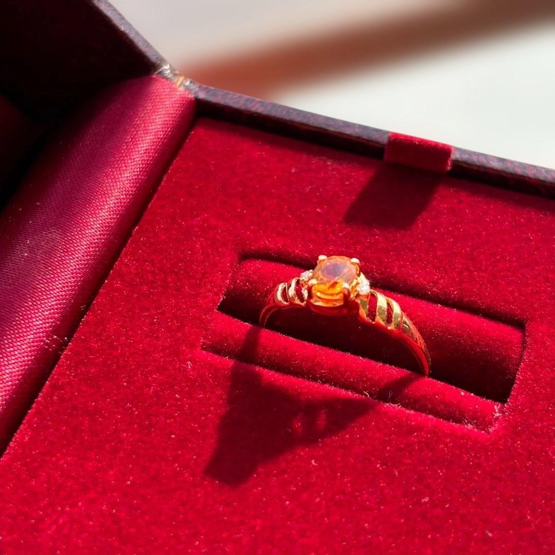 美品 K18 シトリントパーズ ダイヤ リング 13号程