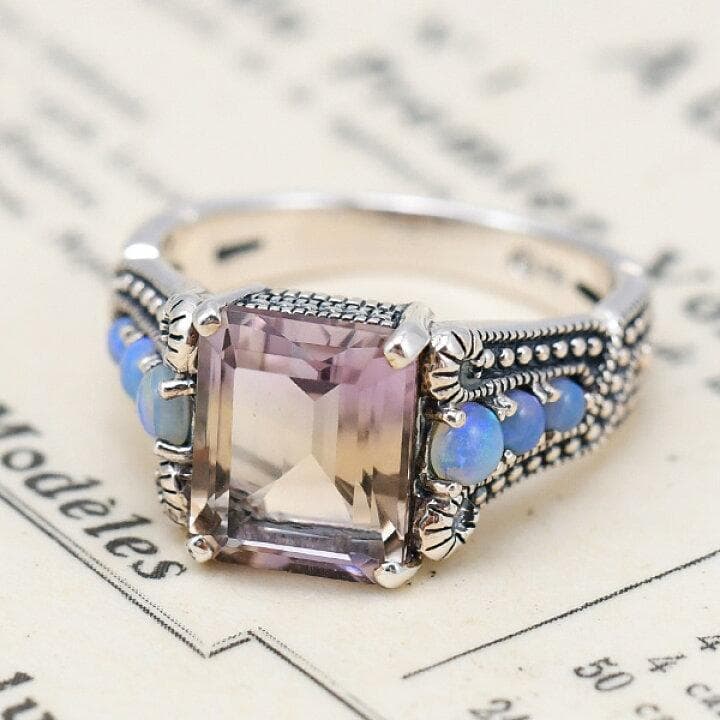 ロクザン碌山　シルバー925リング　アメトリン　オパール