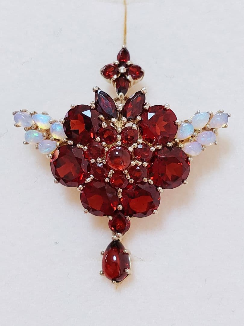未使用品 碌山 天然ガーネット オパール ブローチ 兼 ペンダント
